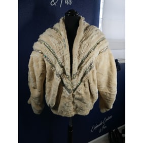 Designer Kip Kirkendall Sheared Beaver & Fox Fur Coat Jacket w/ stones, shells