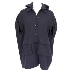 Lanvin Paris Navy Hooded Cape Coat