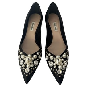 Miu Miu Black Satin & Crystal Pump Heels, Size 38