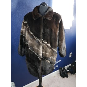 Gorgeous designer Dark Brown Blue Iris Mink Long Hair & sheared Fur Coat XL Plus