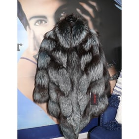 New La Furia Saga Blue Dyed Fox Fur Poncho Cape Coat Jacket