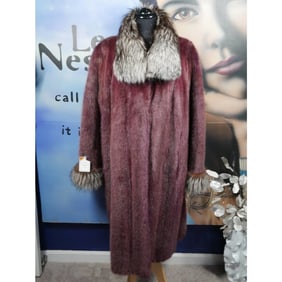 Gorgeous Brand New w/ tags Burgundy dyed Mink w/ Silver Fox Fur Coat XL Plus