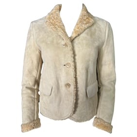 Jil Sandler Beige Suede & Fur Jacket, Size 36