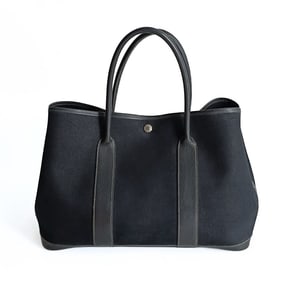 HERMES Garden Party handbag in black canvas and leather