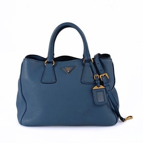 PRADA Shopper shoulder bag in cobalt deerskin