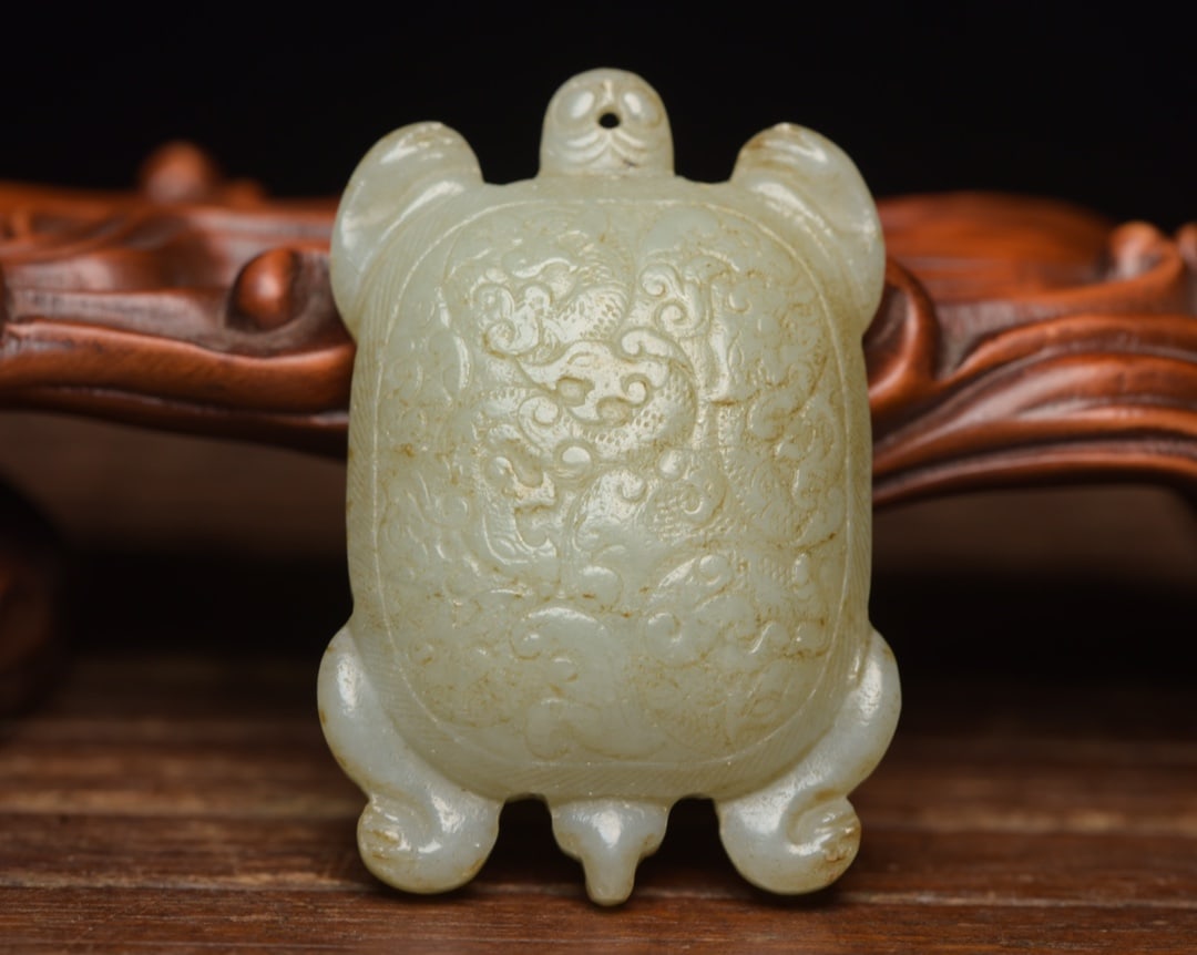 Chinese Hetian Jade Carved Turtle Pendant (1 of 9)