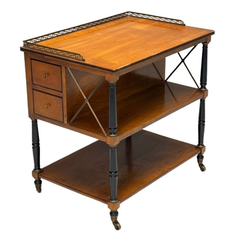 Kittinger, English Regency, Campaign Trolley, Rolling Bar Cart, Brass, Satinwood (1 of 13)