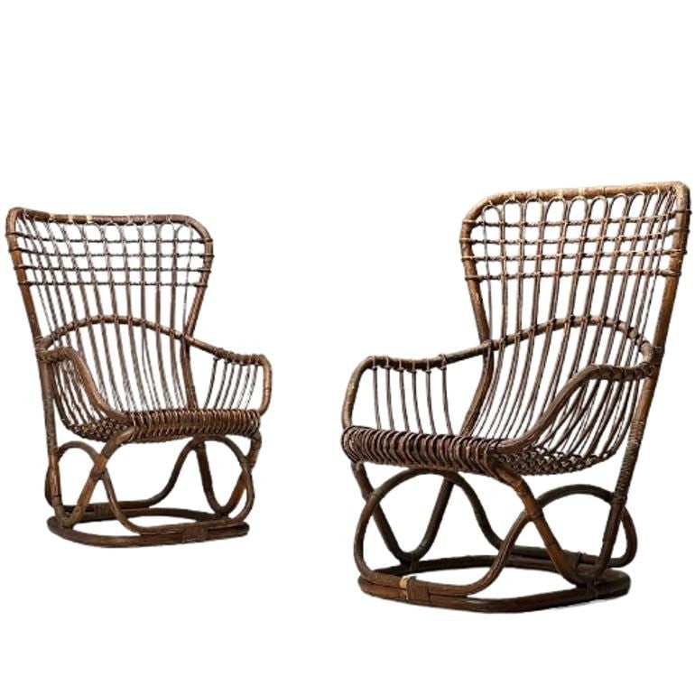 Tito Agnoli Attr, Italian Mid-Century Modern, Occasional Chairs, Rattan, Bamboo (1 of 10)