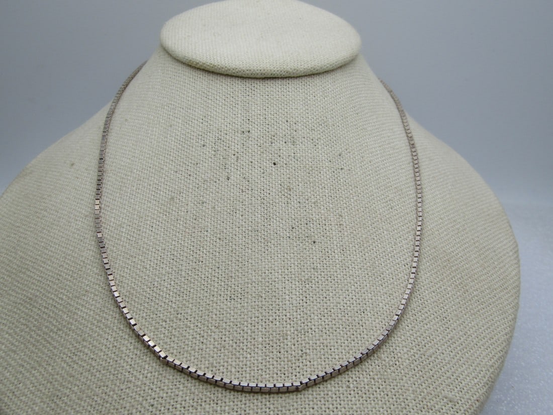 Vintage Sterling Box Chain Necklace, 1.5mm, 18". Signed (1 of 5)