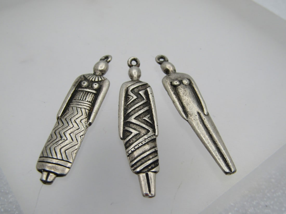 Vintage Three Ethnic Women Charm/Pendants, Silver tone, 1980's-1990's (1 of 5)