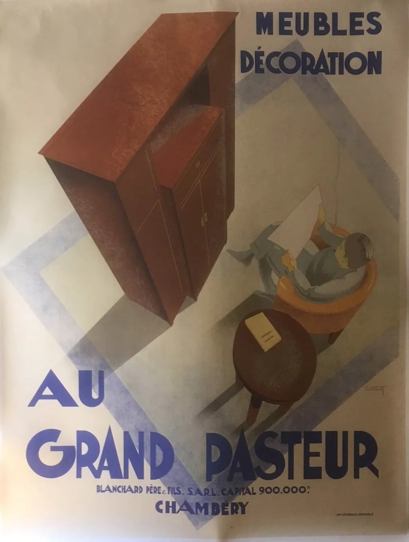 Original Vintage c.1930 Grand Pasteur Furniture Poster Linen Backed (1 of 6)