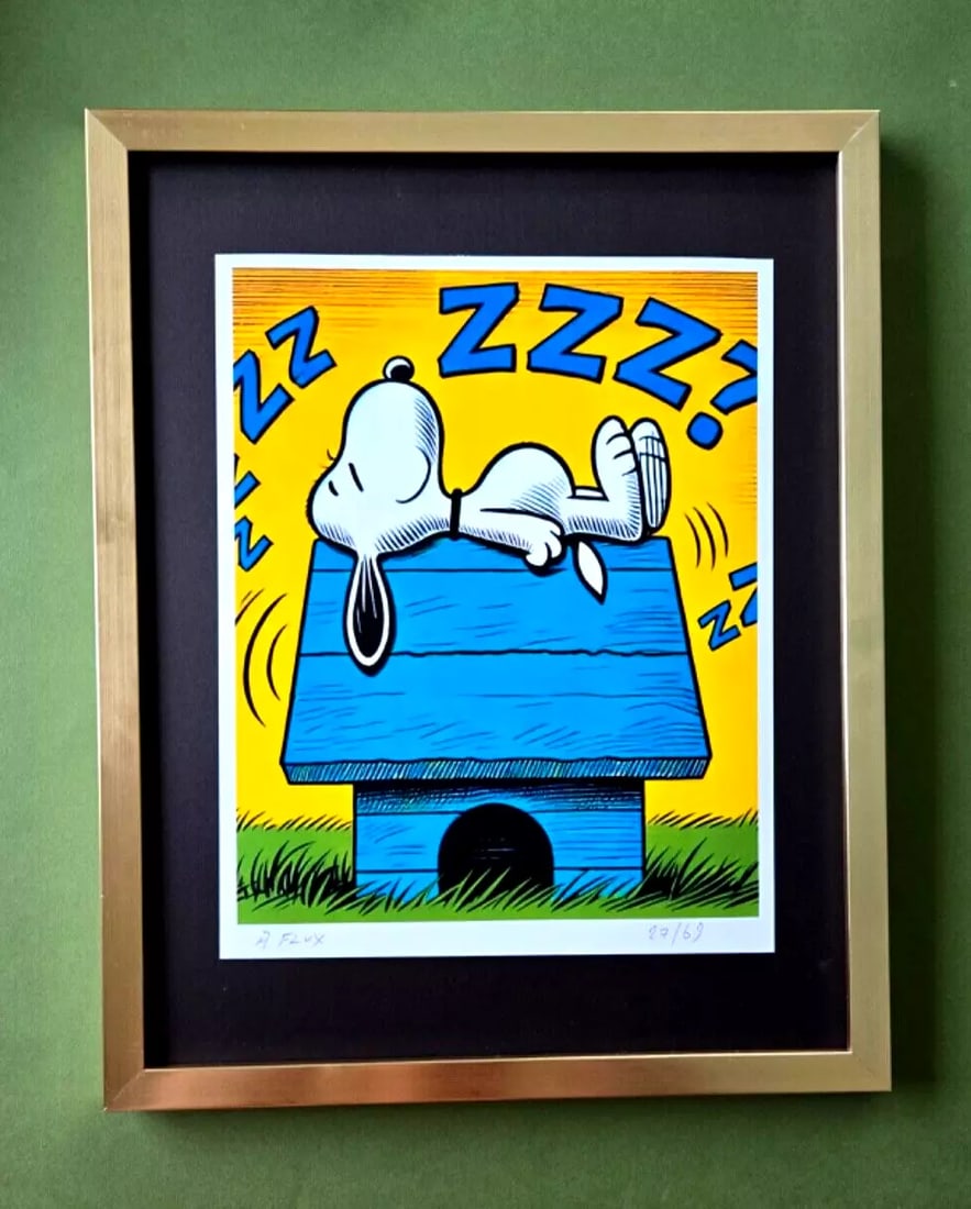 AIDAN FLUX | Hand Signed Original Print Framed LtdEd of 69 COA SNOOPY ZZZ?: This is a Stunning and Scarce 100% Authentic New Print by Aidan Flux AIDAN Flux represents a new wave of artists who embrace technology as a partner in creation, crafting works that resonate with the
