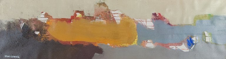 Hans Osswald, Swedish artist, oil on canvas, abstract composition. Titled "Då Hösten: Hans Osswald, Swedish artist, oil on canvas, abstract composition. Titled "Då Hösten kommer sollereön" (When Autumn Comes to Sollerön). 1965. Perfect condition. Signed. Dimensions: