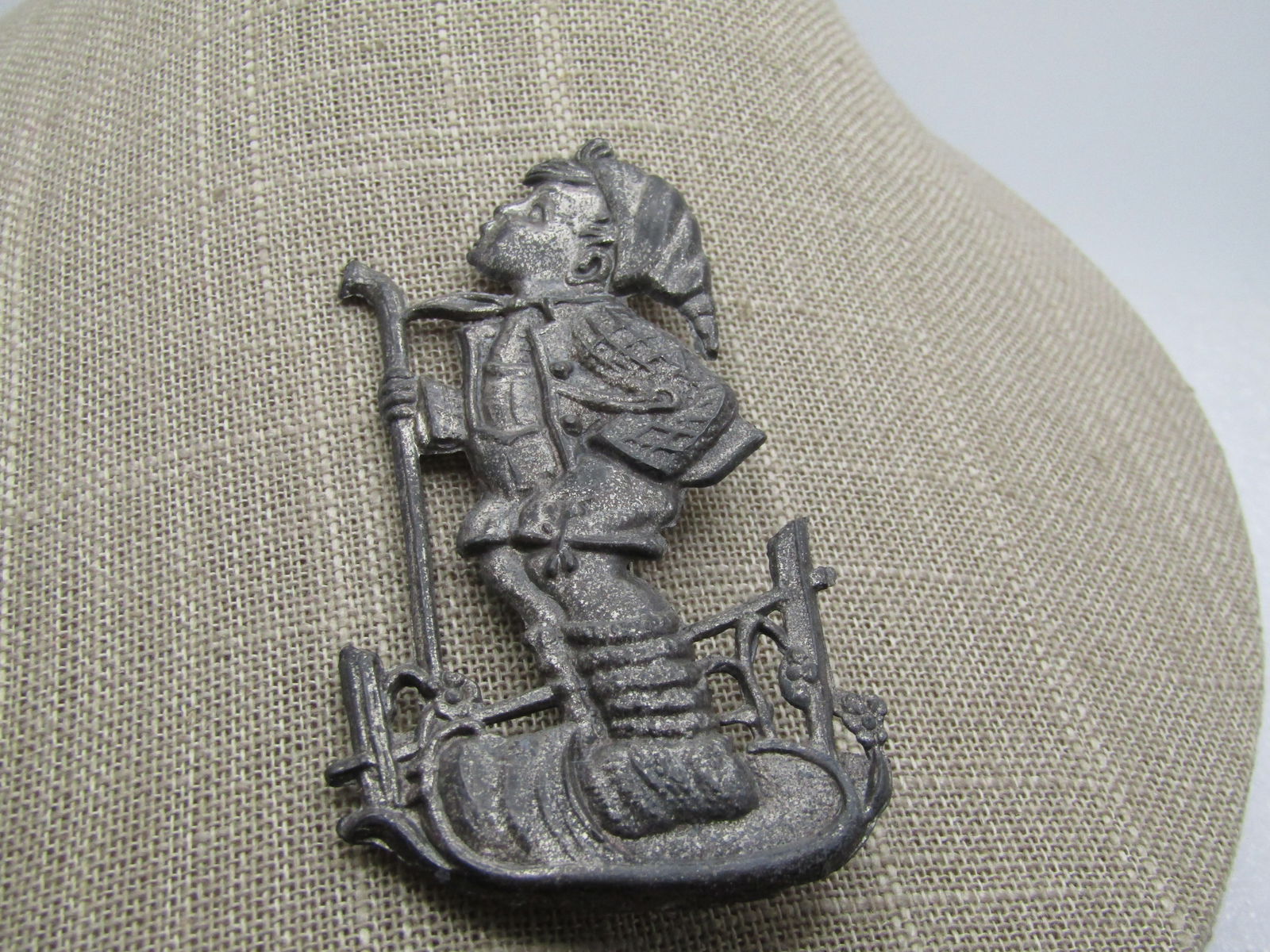 Vintage Pewter Hiking Boy Bavarian Brooch, 3.25" tall, 1940's. (1 of 4)