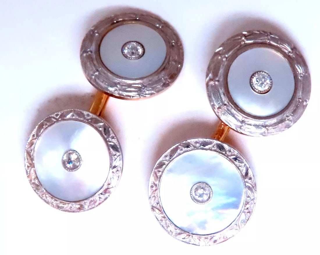 Mother Of Pearl Cufflinks And Studs Set 14kt 12484 (1 of 5)