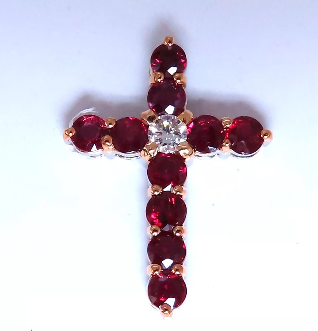 3.85ct Natural Ruby Diamond Cross 14 Karat Gold 15 inch (1 of 5)