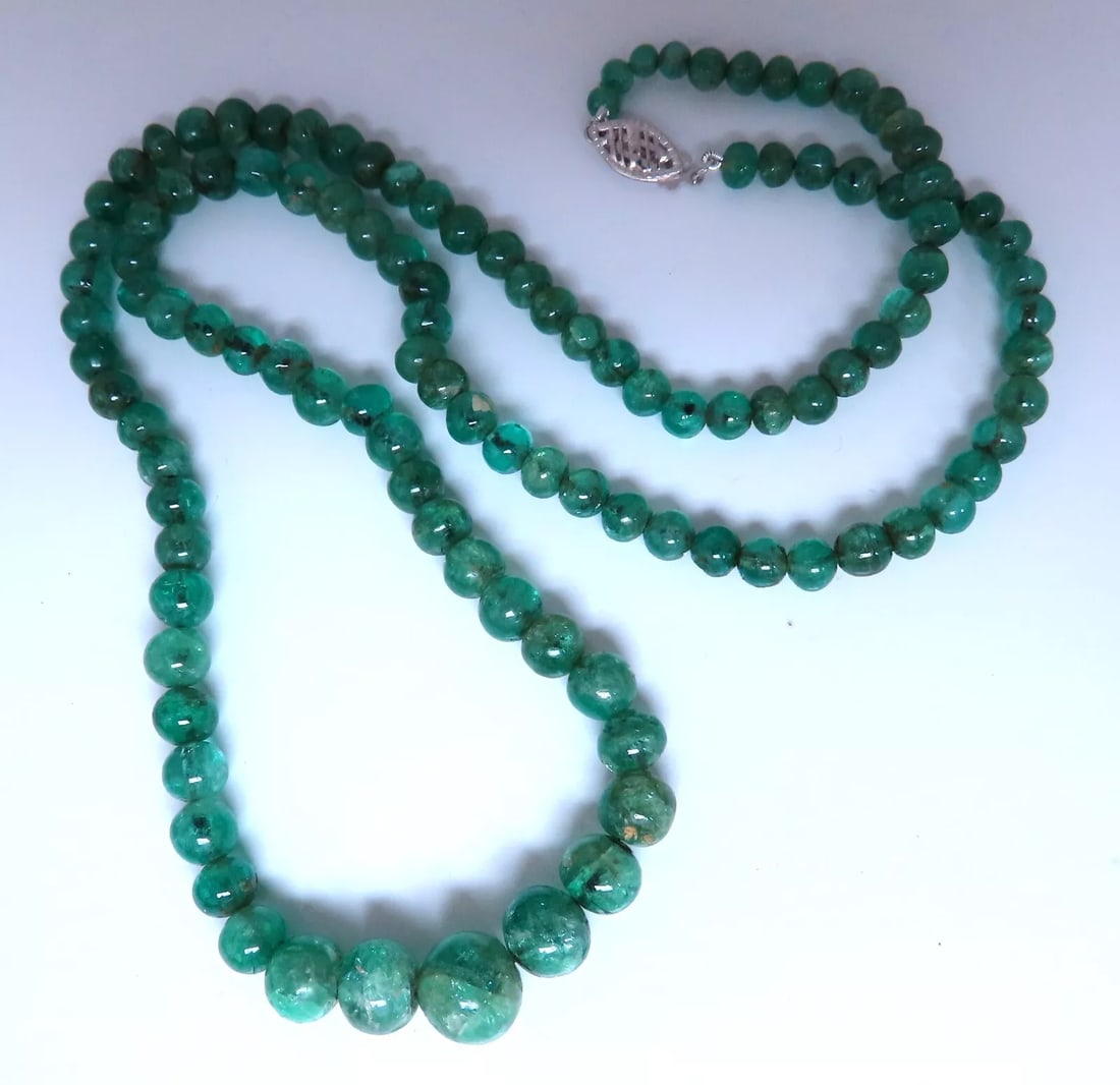 130ct Natural Emerald Beads necklace Graduated Strand 7-4mm 23 inch 14kt gold (1 of 5)