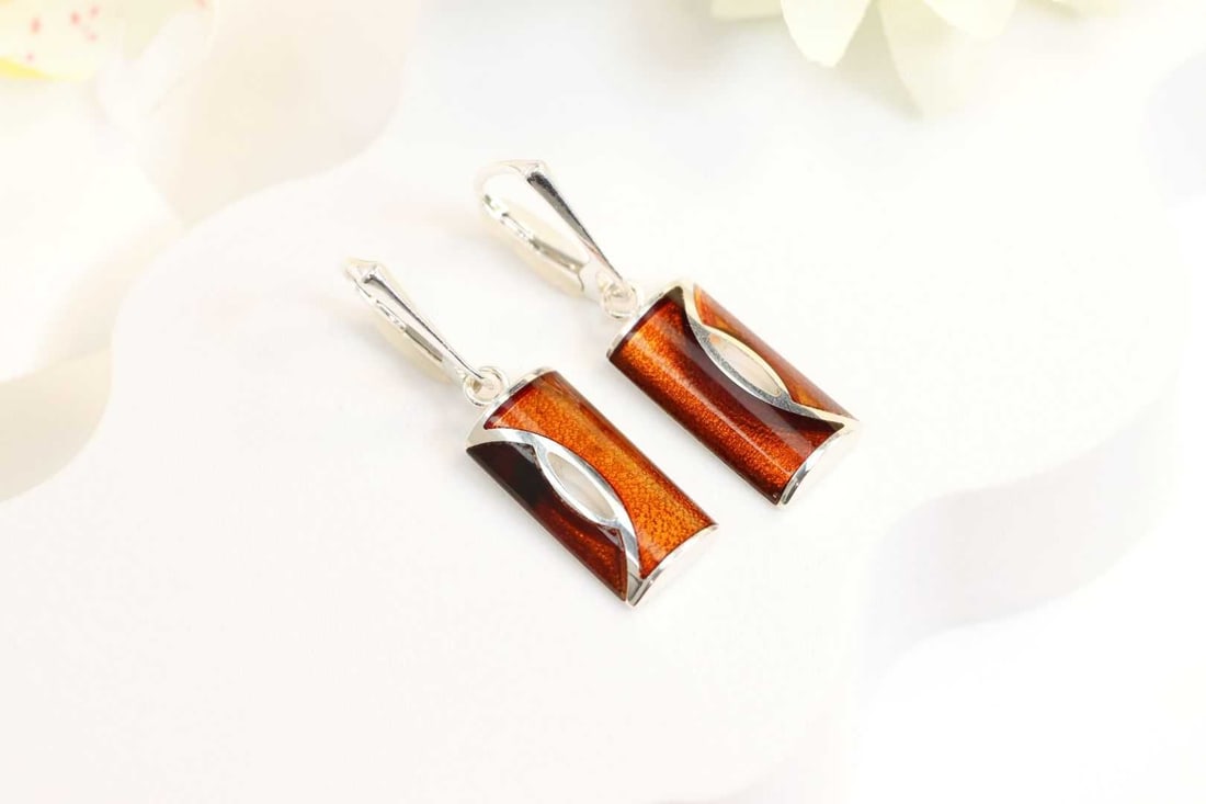 925 Sterling Silver Art Deco Genuine Amber Earring|MTM Silver Studios (1 of 4)