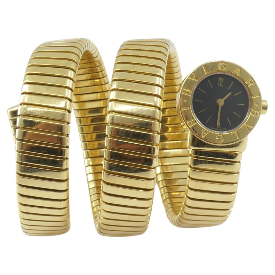 Bvlgari Vintage Bulgari Tubogas Gold Wrap Watch BB19 Original Box: About the Item A Bulgari Tubogas 18k gold triple wrap-around watch, BB19 model. Comes with the original box and booklet. The case with a snap-on case back is stamped with the maker's mark, a model, a
