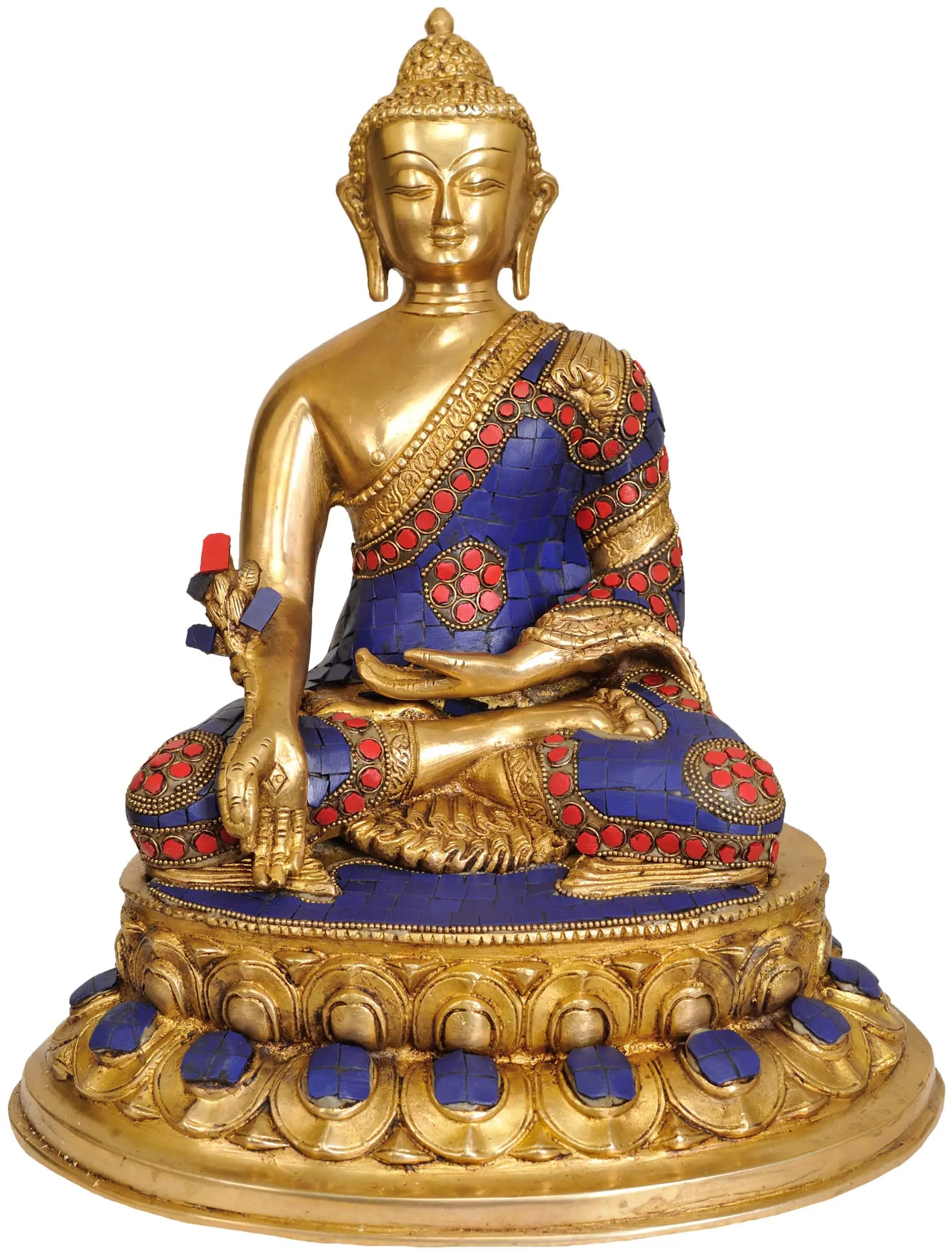 13" Lapis Healing Buddha (Tibetan Buddhist Deity) In Brass | Handmade | Made In India (1 of 2)
