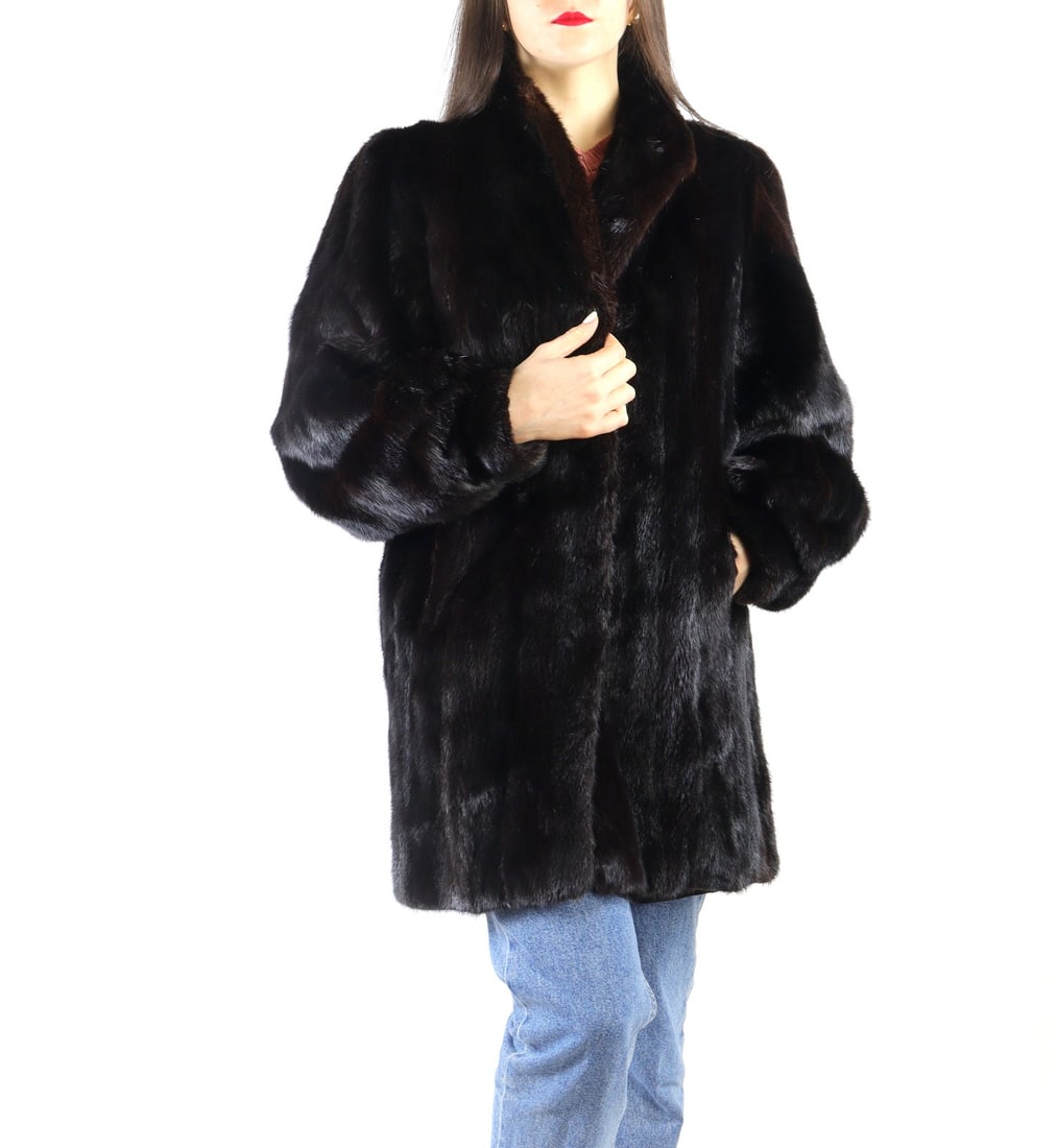 BLACK & BROWN MINK FUR JACKET EU: XL ; US: 20 (1 of 10)