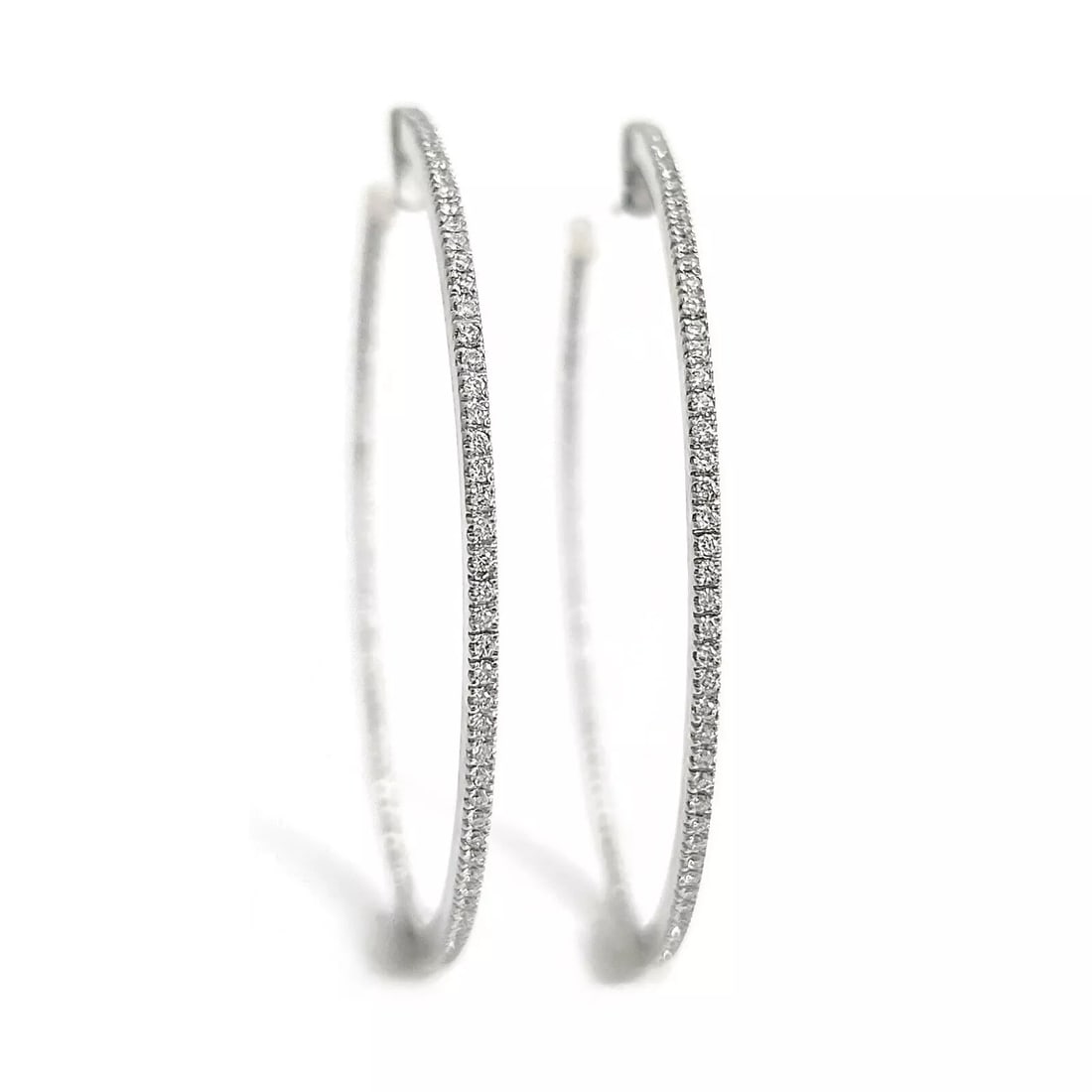 Large Diamond Inside-Out Hoop Earrings 18K White Gold, 2.25 Inches, 1.70 CTW (1 of 7)