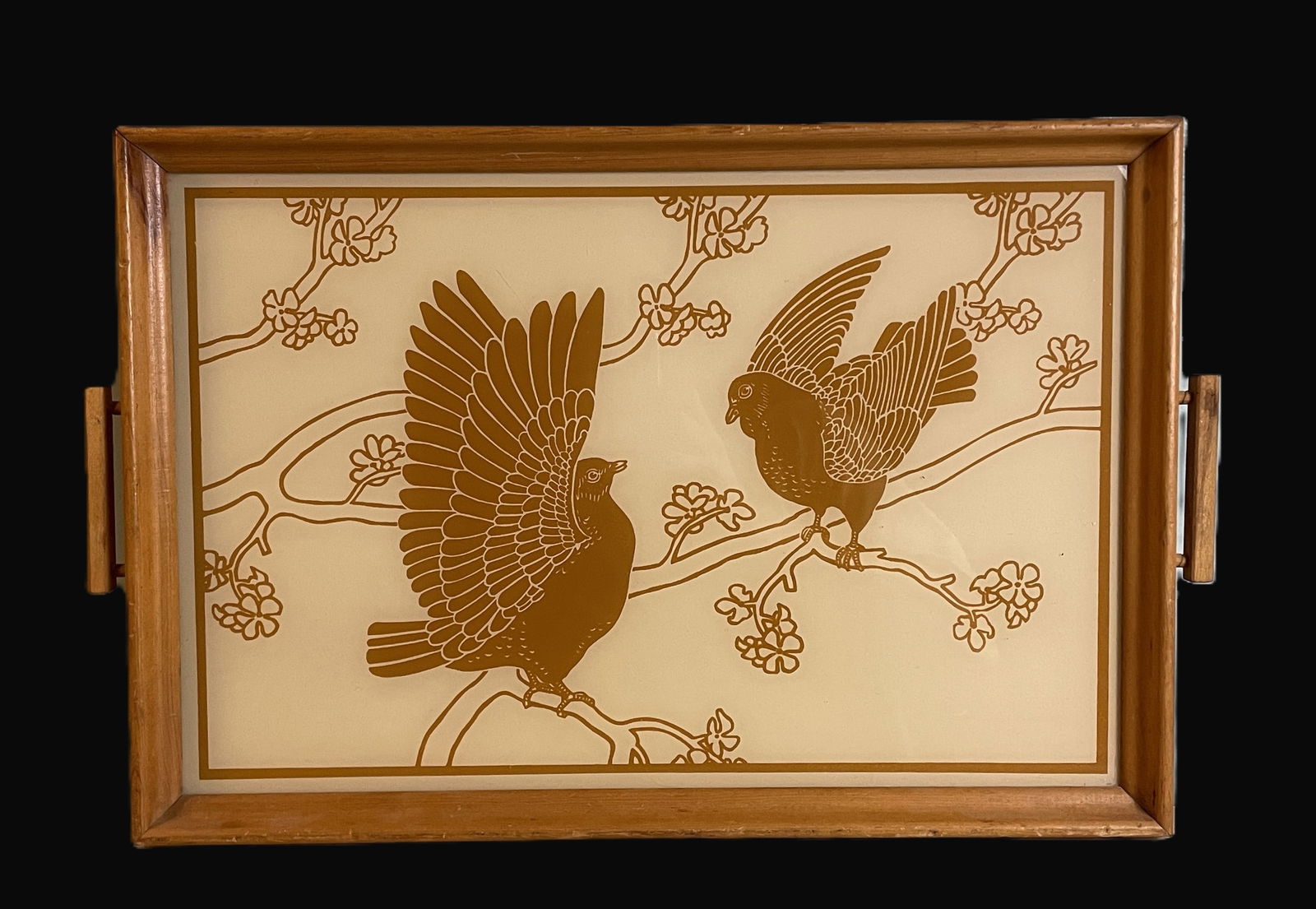 Vintage WOOD SERVING TRAY GLASS INLAY (1 of 6)