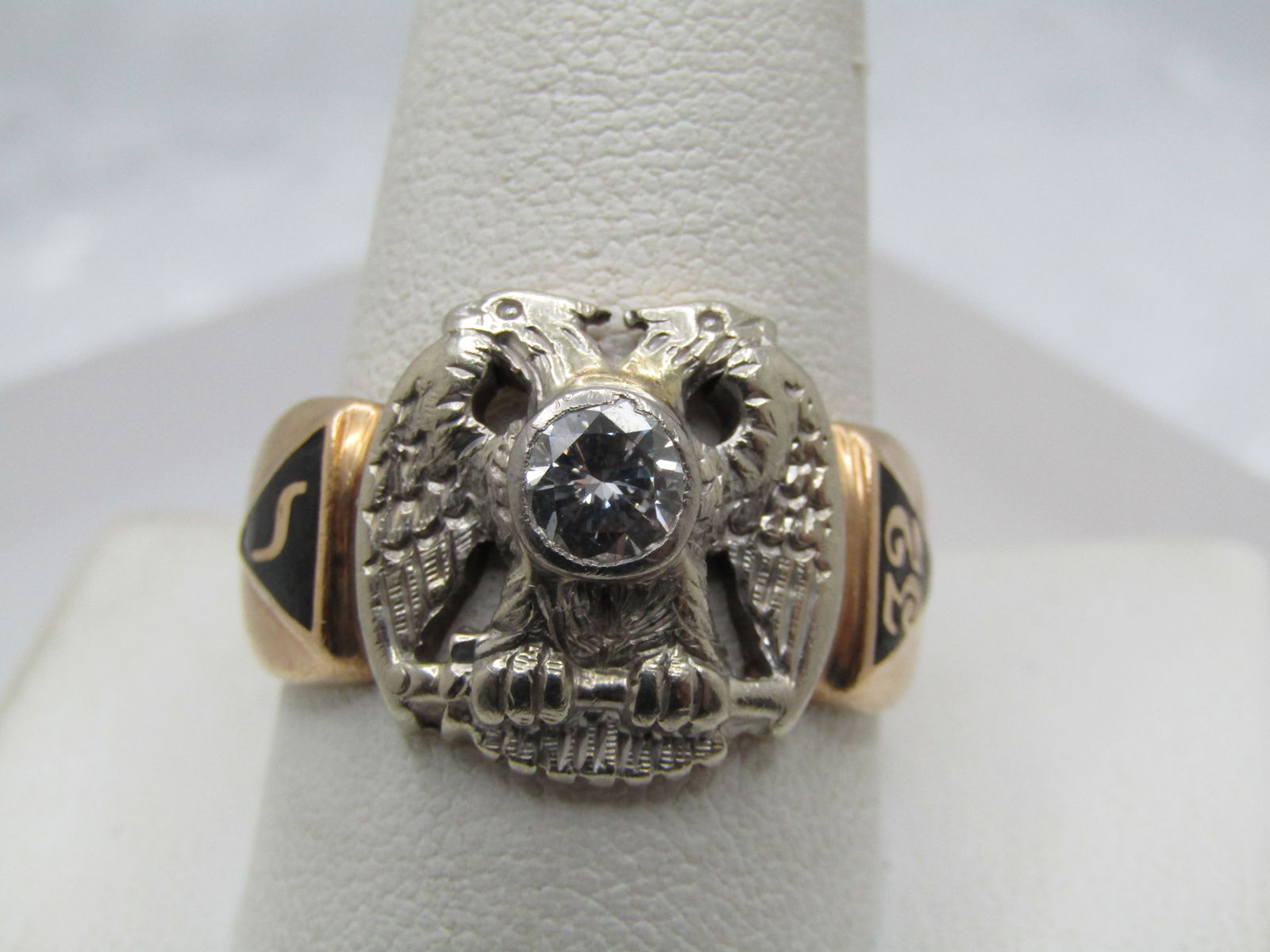 Vintage 14kt Diamond Masonic 32nd Level Double Eagle Ring, .50 CTW, Sz. 11.5, Signed (1 of 9)