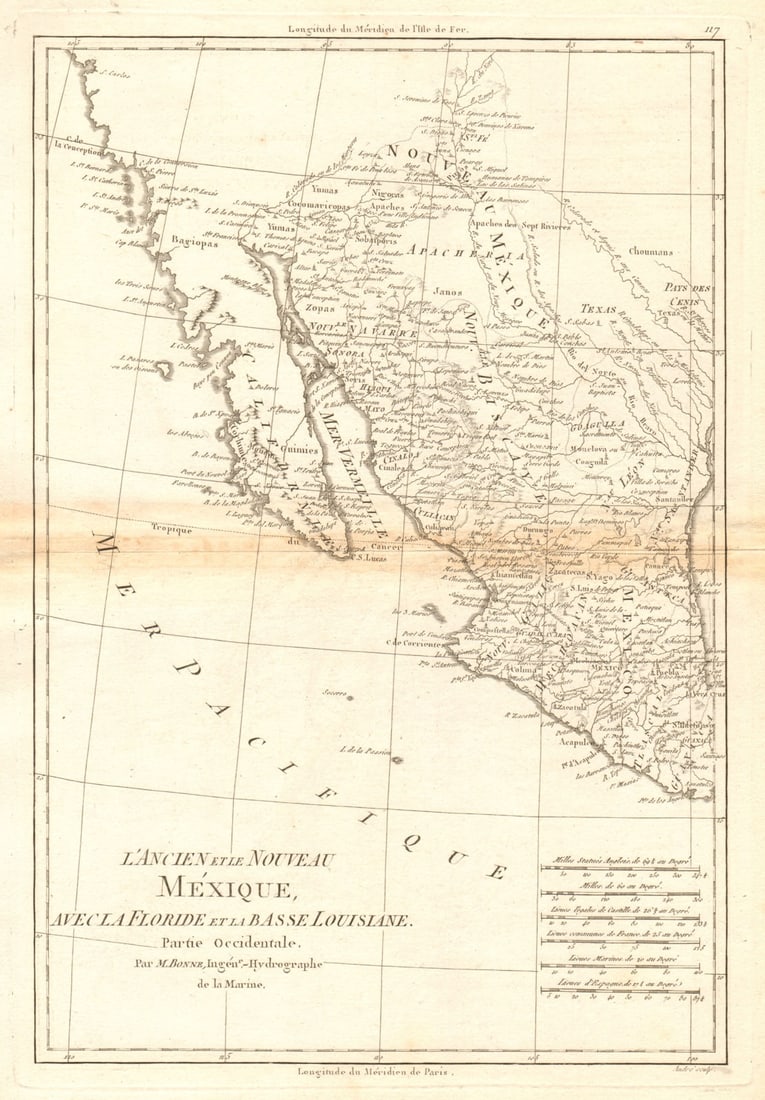 L’ancien et le nouveau Mexique… Mexico & New Mexico. BONNE 1788 old map (1 of 1)