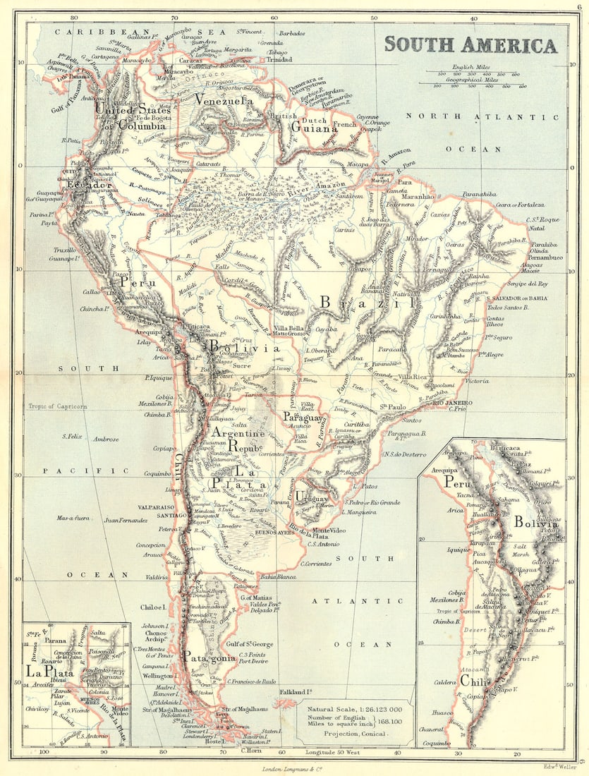 SOUTH AMERICA. With United States of Colombia(Colombia & Panama).BUTLER 1888 map (1 of 1)