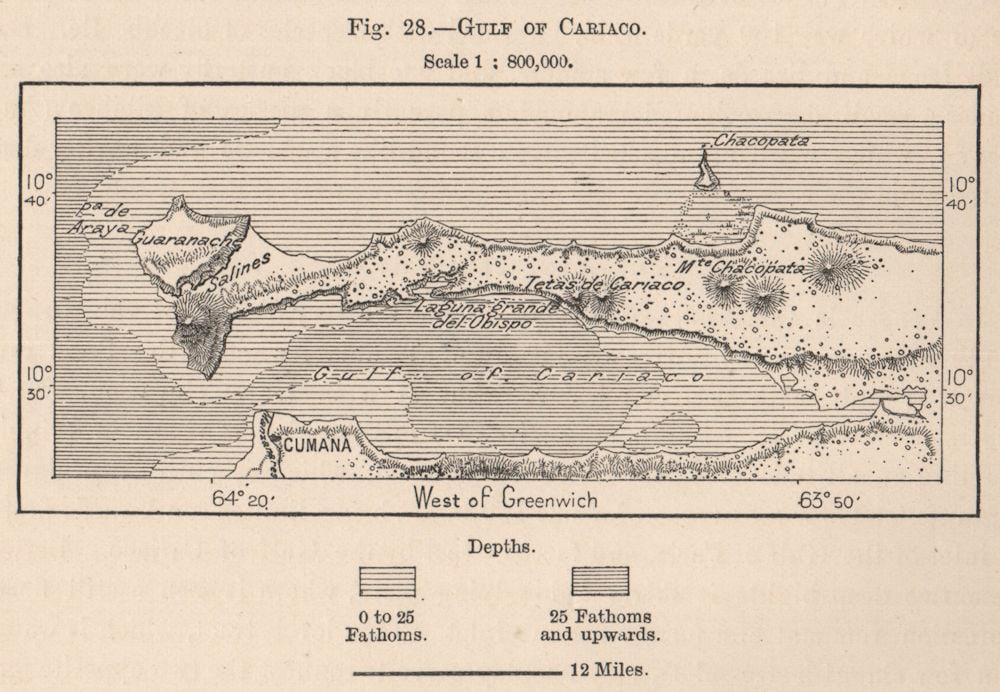 Gulf of Cariaco. Venezuela 1885 old antique vintage map plan chart (1 of 1)