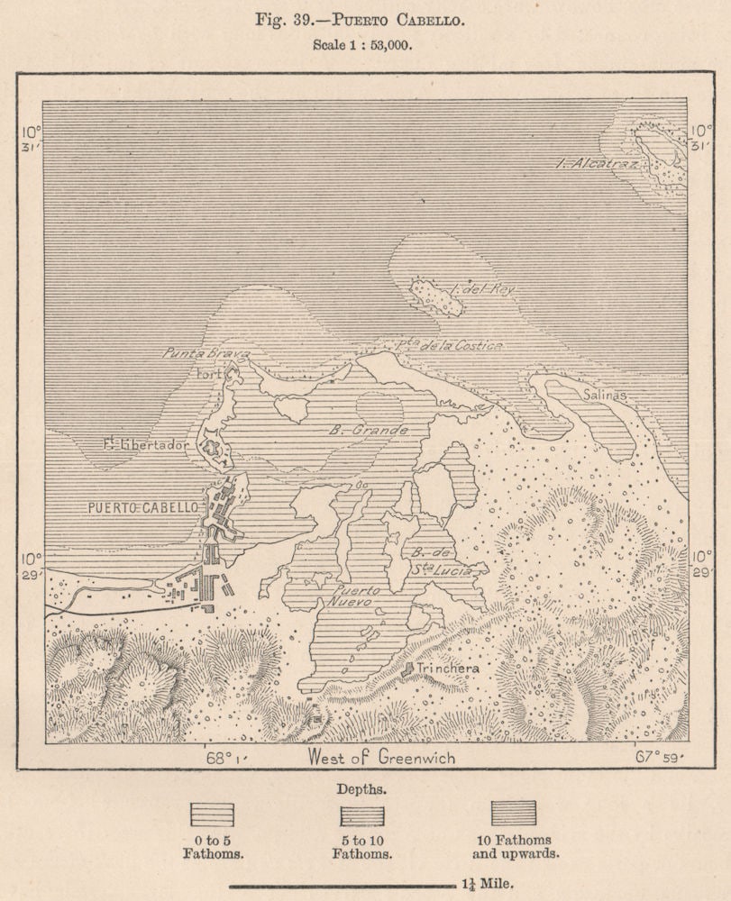 Puerto Cabello. Venezuela 1885 old antique vintage map plan chart (1 of 1)