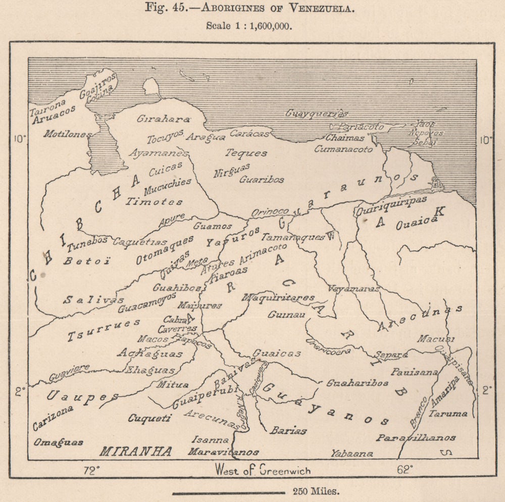 Aborigines of Venezuela 1885 old antique vintage map plan chart (1 of 1)