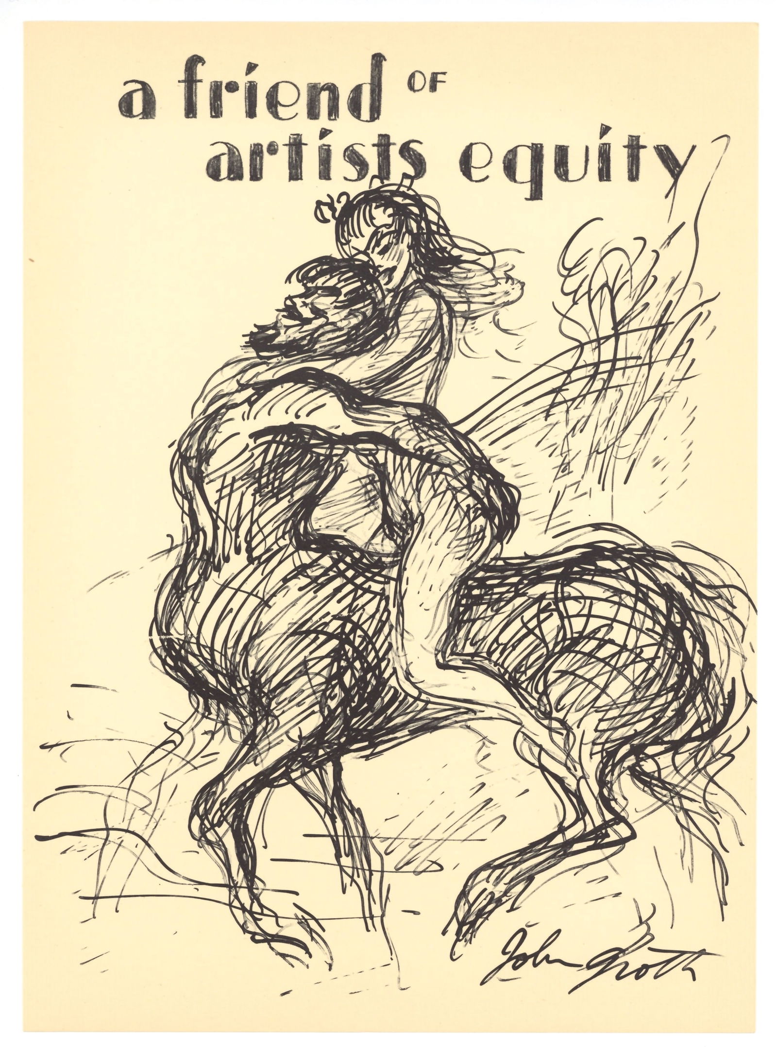 John Groth original lithograph: Medium: original lithograph. This lithograph was printed in 1956 for the "Improvisations" portfolio, published by the Artists Equity Association of New York on the occasion of the 1956 Spring Fantasia