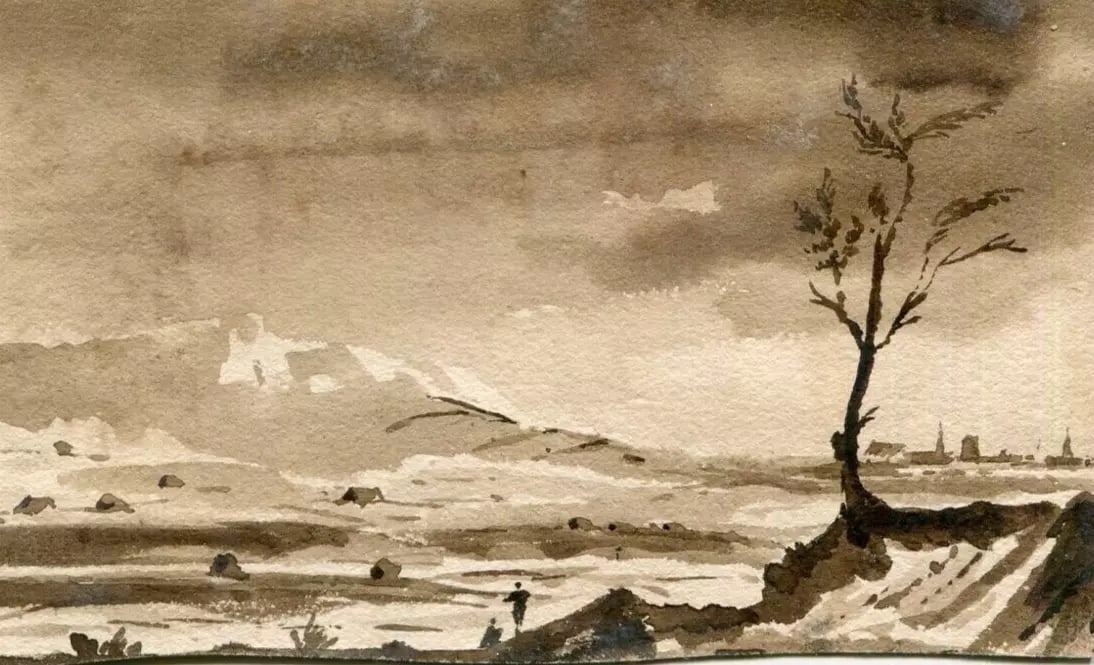 Antique Ink Original Drawing 19th century Landscape, Boat, Seascape (1 of 8)