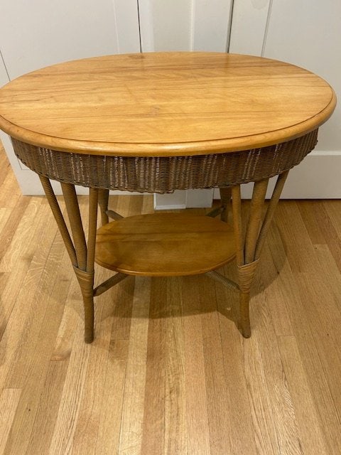 Natural Vintage Antique Brown Wicker Maple Small Table Garden Outdoor (1 of 3)