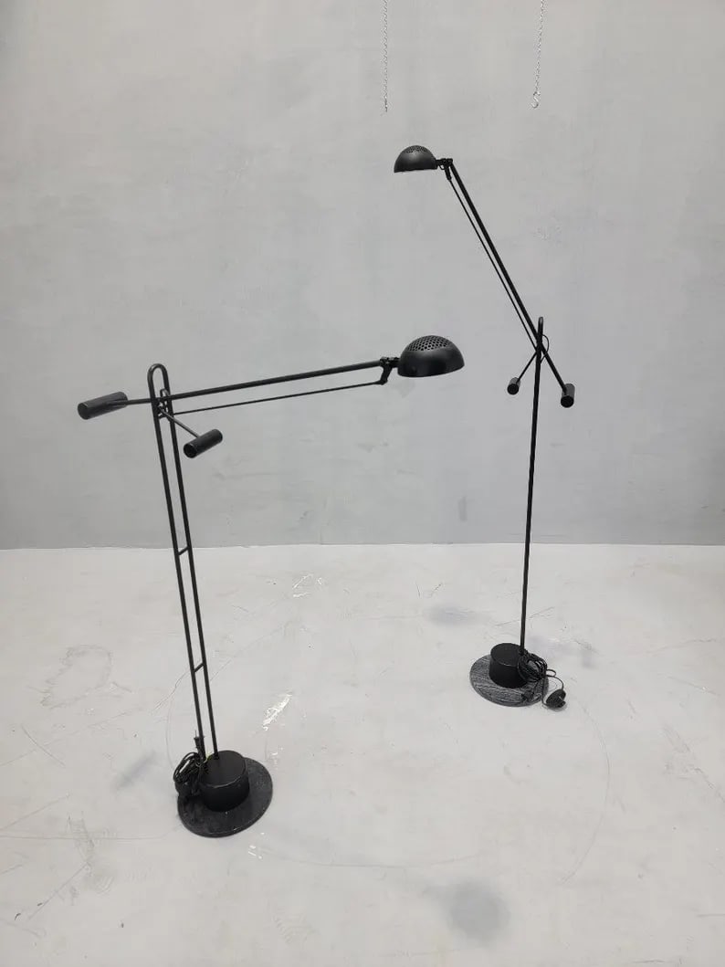 Vintage Postmodern Crane Form Floor Lamps - Pair: Height: 54 inches Width: 9 inches Vintage Postmodern Crane Form Floor Lamps in the Style of Robert Sonneman - PairEnhance your living space with these exquisite Vintage Postmodern Crane Form Floor Lam