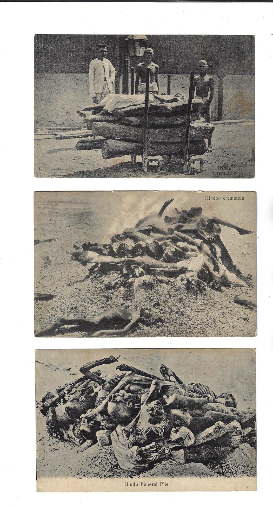 1930 Three Postcards Hindu Funeral Pile Cremation (1 of 1)
