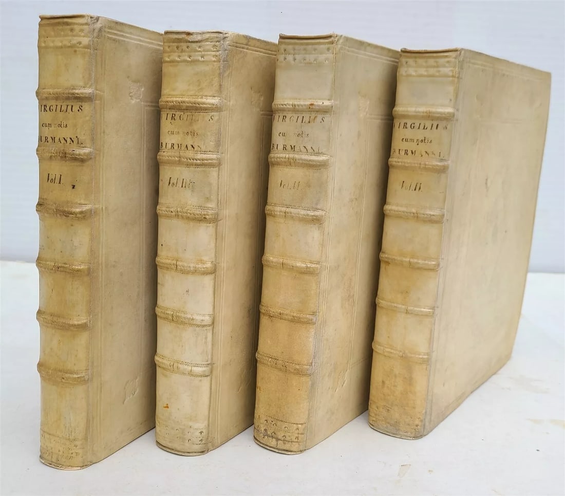 1746 VIRGIL POETRY 4 VELLUM BOUND VOLUMES antique LATIN illustrated DECORATIVE (1 of 20)
