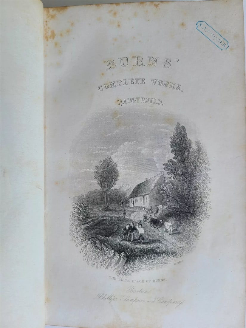 1854 THE COMPLETE WORKS of ROBERT BURNS w/his poems songs ILLUSTRATED ANTIQUE (1 of 10)