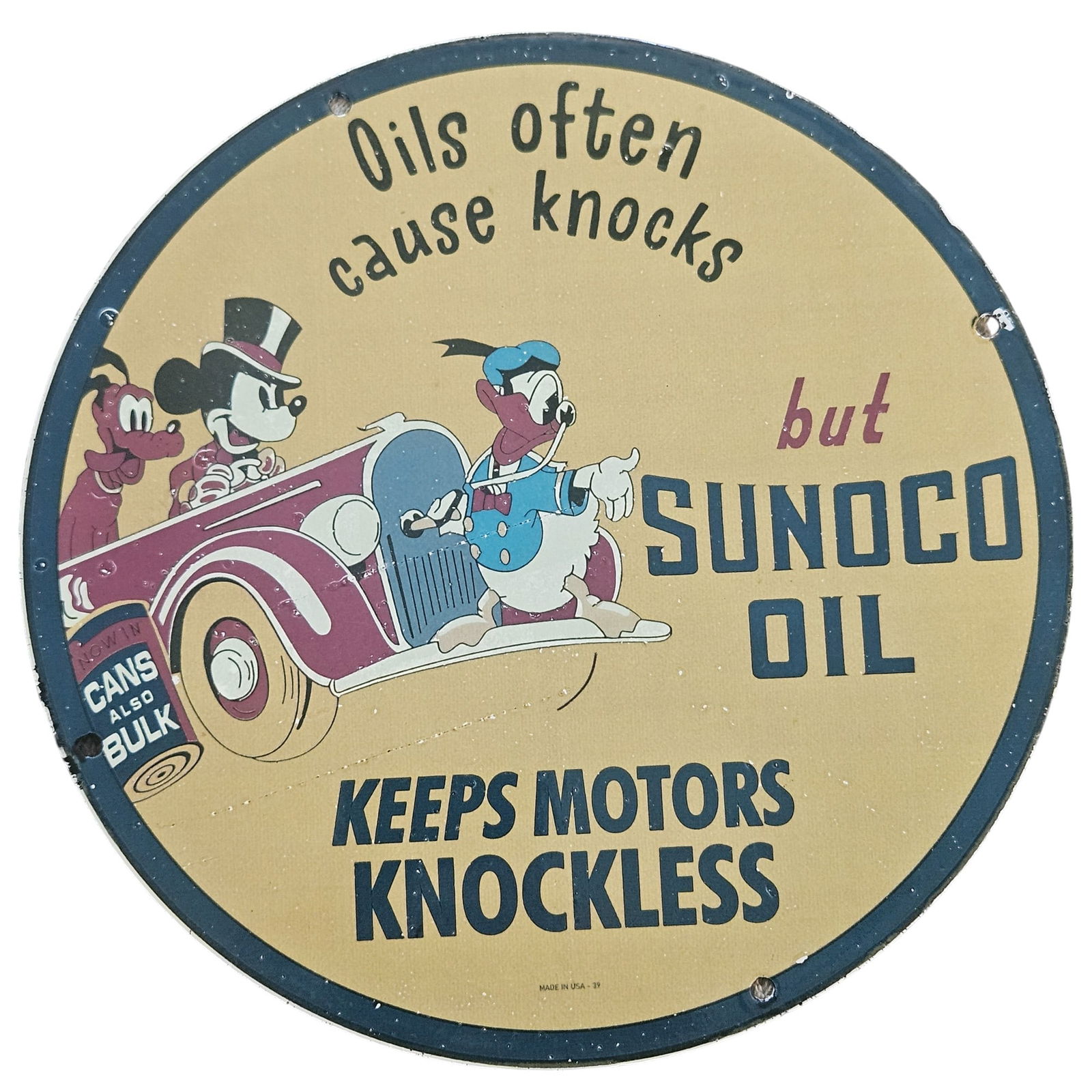 Colorful 12" Sunoco Oil Porcelain Sign with Mickey Mouse & Donald Duck - Enchanting Disney Collabora (1 of 2)