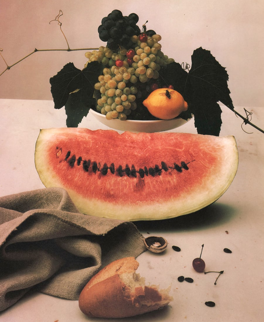 IRVING PENN - Still Life with Watermelon, NY,1947: Artist: IRVING PENN Print Title: Still Life with Watermelon, NY,1947 Medium: Photolithograph Printed 1990’s in the US Image size (inches) approx. 9 x 7.5” Irving Penn was an American photo