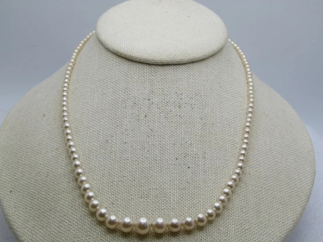 Vintage Sterling Graduated Pearl Necklace, 17.5", 3mm-8mm, 1940's-1950's (1 of 1)