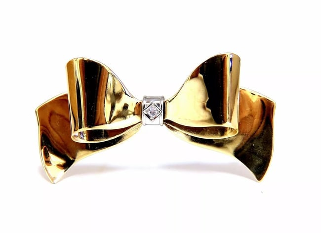 Achievement Ribbon Diamond Bow Pin 14 Karat (1 of 1)