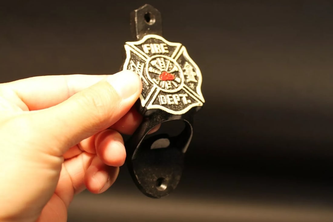 Cast Iron Fireman Fire Fighter Wall Mount Bottle Cap Opener (1 of 1)