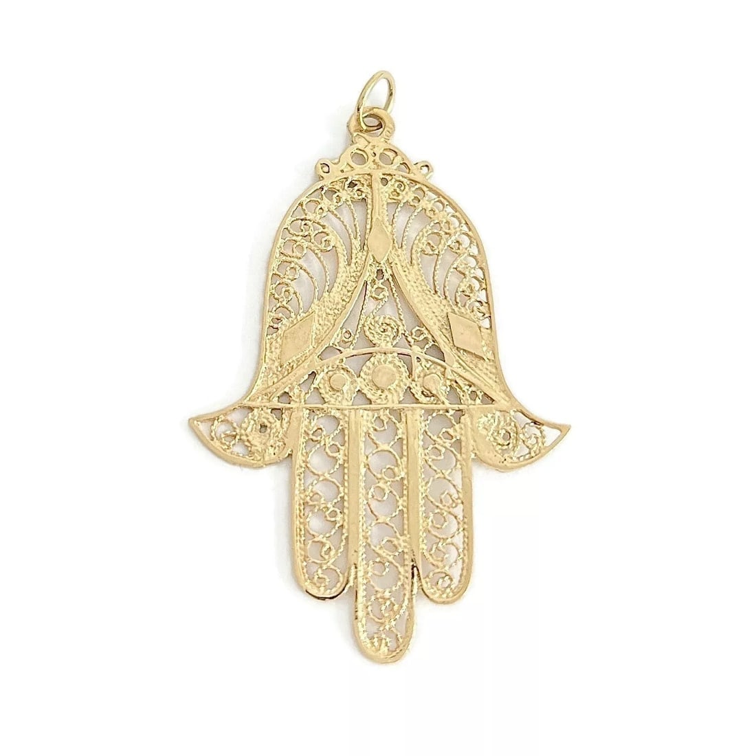 Vintage Hamsa Hand Necklace Pendant Charm 14K Yellow Gold, 2.72 Grams (1 of 1)