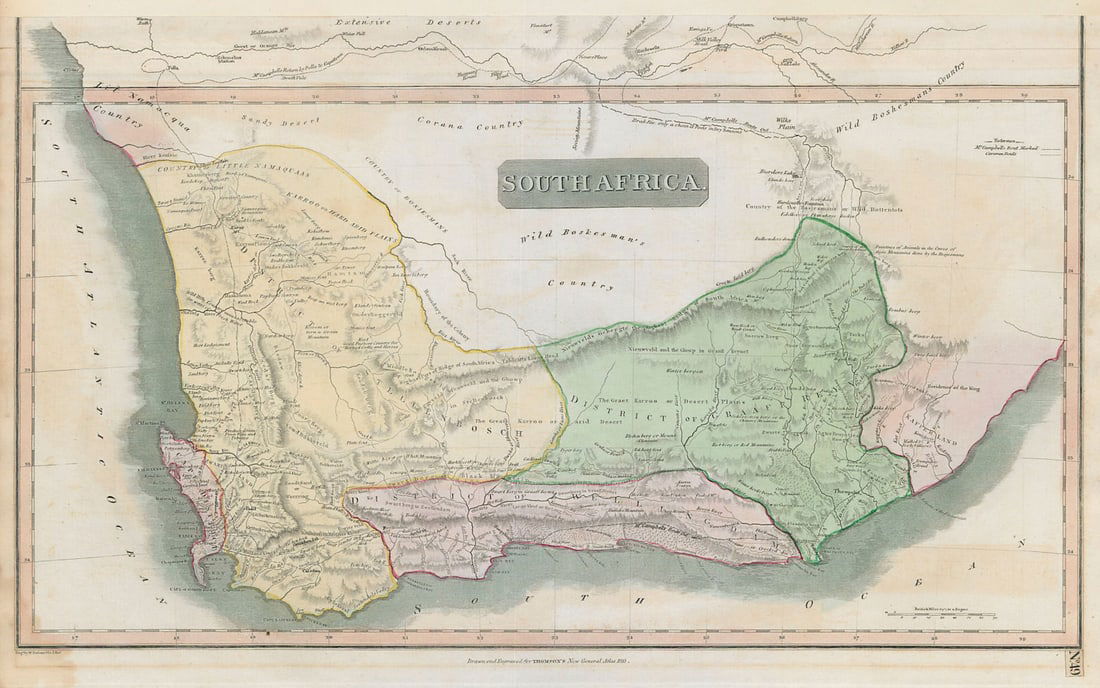 South Africa by John Thomson. Reynet Graaff Zwellingdam Stellenbosch 1817 map: TITLE/CONTENT OF MAP: 'South Africa'A map of south Africa, focused on the Western Cape DATE PRINTED: Published in 1817. Engraved in 1815; this date is marked on the map IMAGE SIZE: Approx 32.5 x 52.5c