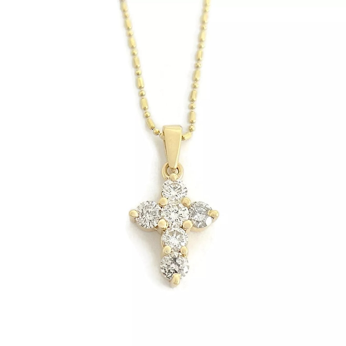 Small Diamond Cross Pendant Necklace 14K Yellow Gold, .75 CTW (1 of 7)