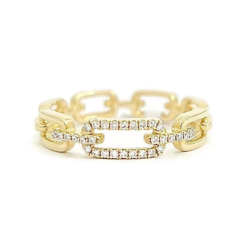 Pave Diamond Open Chain Link Ring 14K Yellow Gold, Size 6.75, .15 CTW (1 of 7)