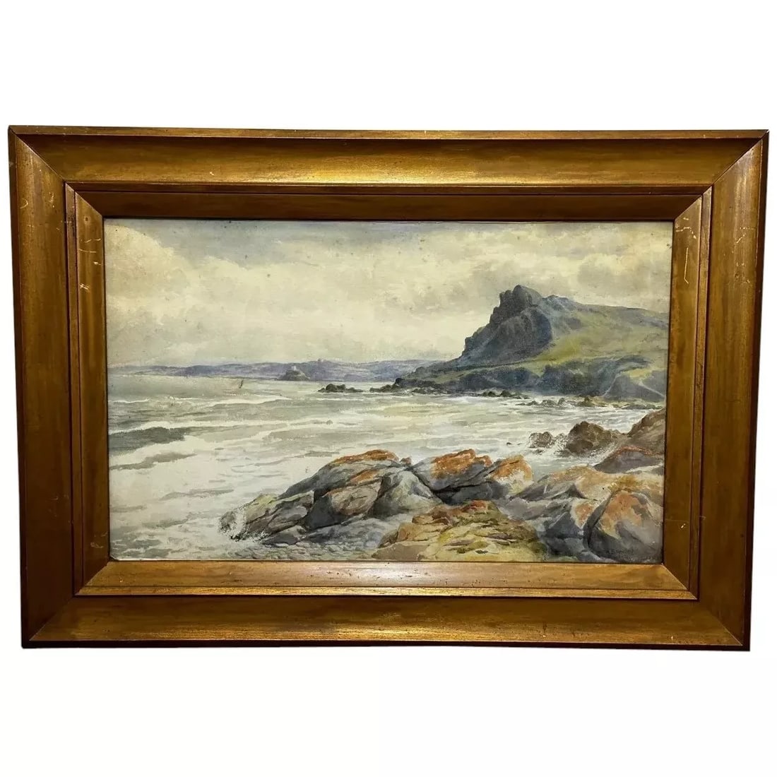 Watercolour Nautical Marine Cornwall Rocky Cliff Shoreline By A E Newling C1920: Watercolour Nautical Marine Cornwall Rocky Cliff Shoreline By A E Newling C1920 1 Fine British Antique Watercolour Cornish Nautical South Coast Cornwall Rocky Cliff Shoreline Landscape By A E Newling.